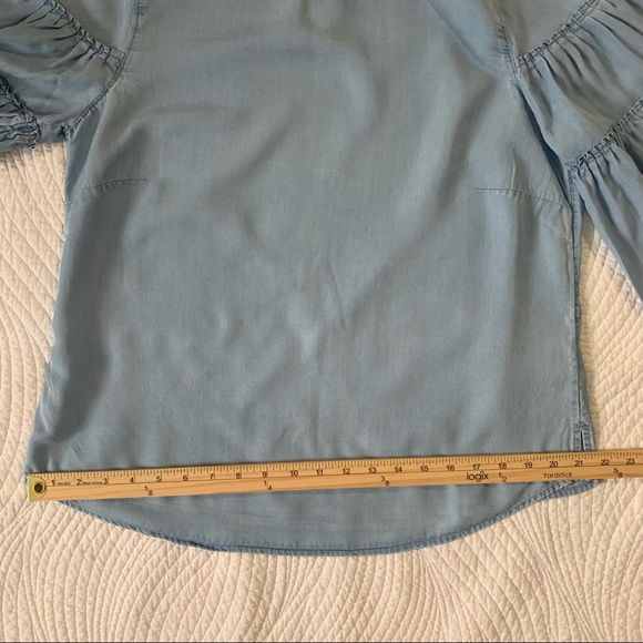 J.Jill Bell Ruffle Sleeve Top Shirt Blouse Chambray Denim Blue Small Petite - Picture 7 of 15